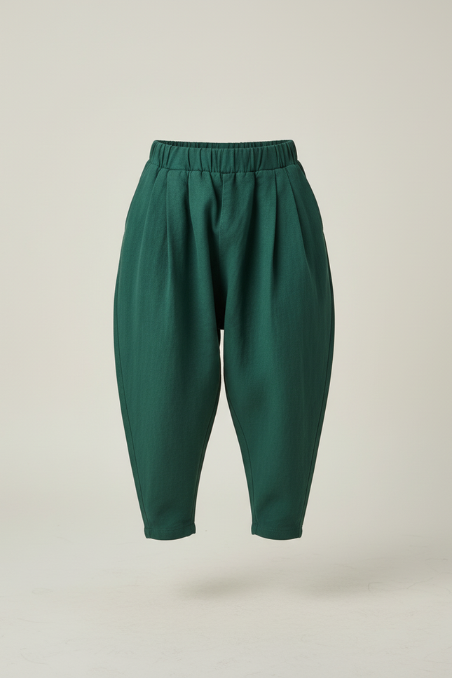 Pantalon Baggy Vert Ample Coton Plissé Décontracté - vue 3