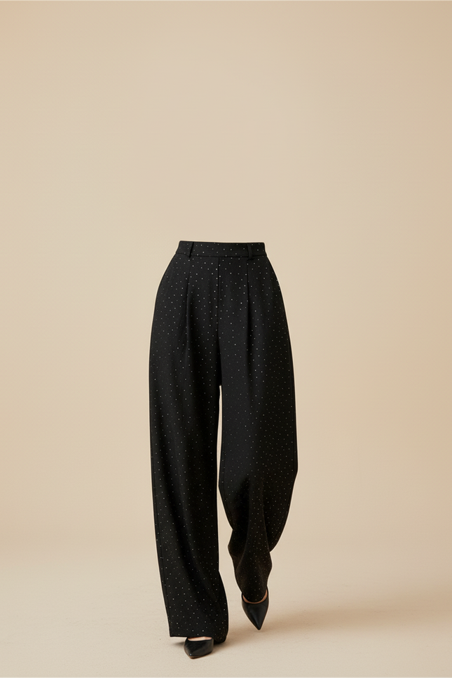 Pantalon Baggy Noir Ample Fluide Points Femme - Polyester - vue 3
