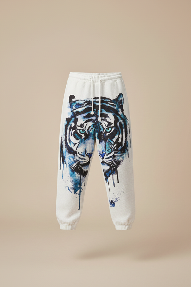 Pantalon Baggy Blanc Imprimé Tigre Bleu Décontracté Garçon - Molleton - vue 3