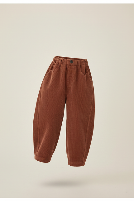 Pantalon Baggy Côtelé Marron Ample Confortable Enfant - Cordé - vue 3