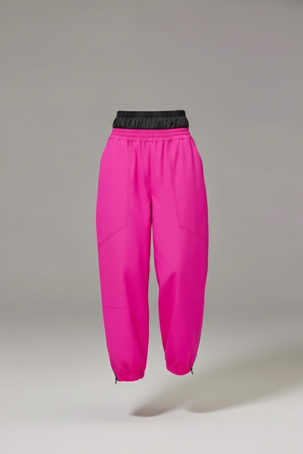 Pantalon Baggy Fuchsia Ample Taille Élastique Décontracté Fluide - Rose Polyester - vue 3