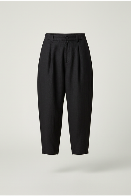 Pantalon Baggy Noir Lin Plissé Décontracté Enfant - vue 3