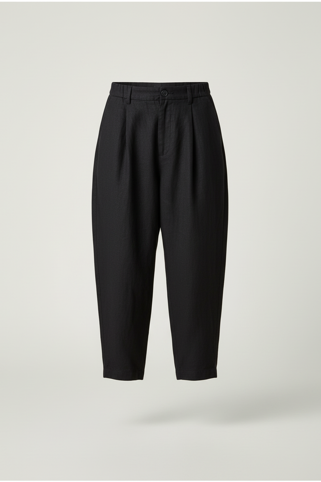 Pantalon Baggy Noir Lin Plissé Décontracté Enfant - vue 3
