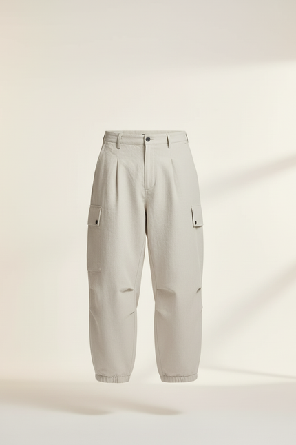 Pantalon Baggy Beige Ample Coton Plissé Cargo - vue 3