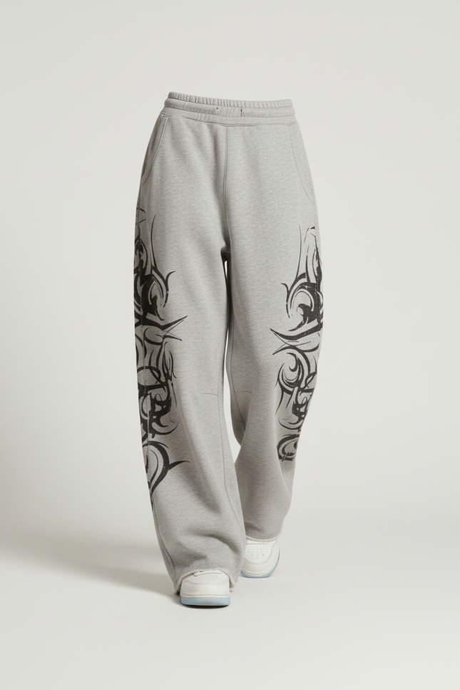 Pantalon Baggy Gris Tribal Ample Décontracté Streetwear - Molleton - vue 3