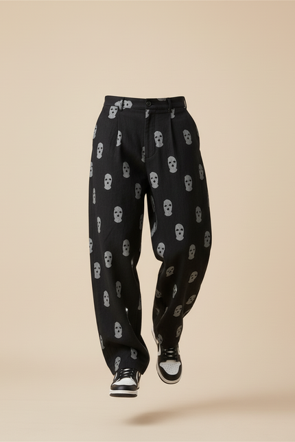 Pantalon Baggy Noir Crânes Imprimés Ample Décontracté Homme - Jean - vue 3