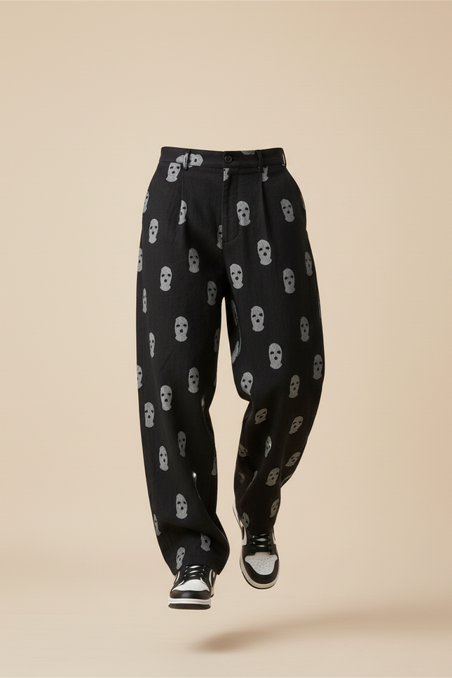 Pantalon Baggy Noir Crânes Imprimés Ample Décontracté Homme - Jean - vue 3