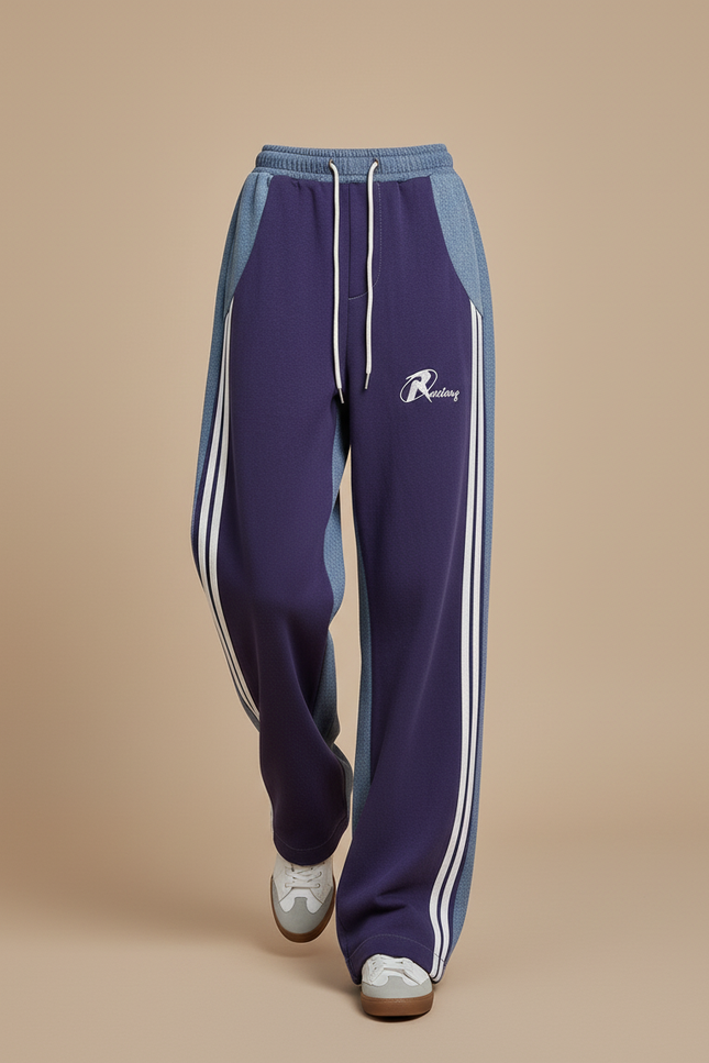 Pantalon Baggy Bleu Marine Patchwork Ample Sportif Femme - Molleton - vue 3