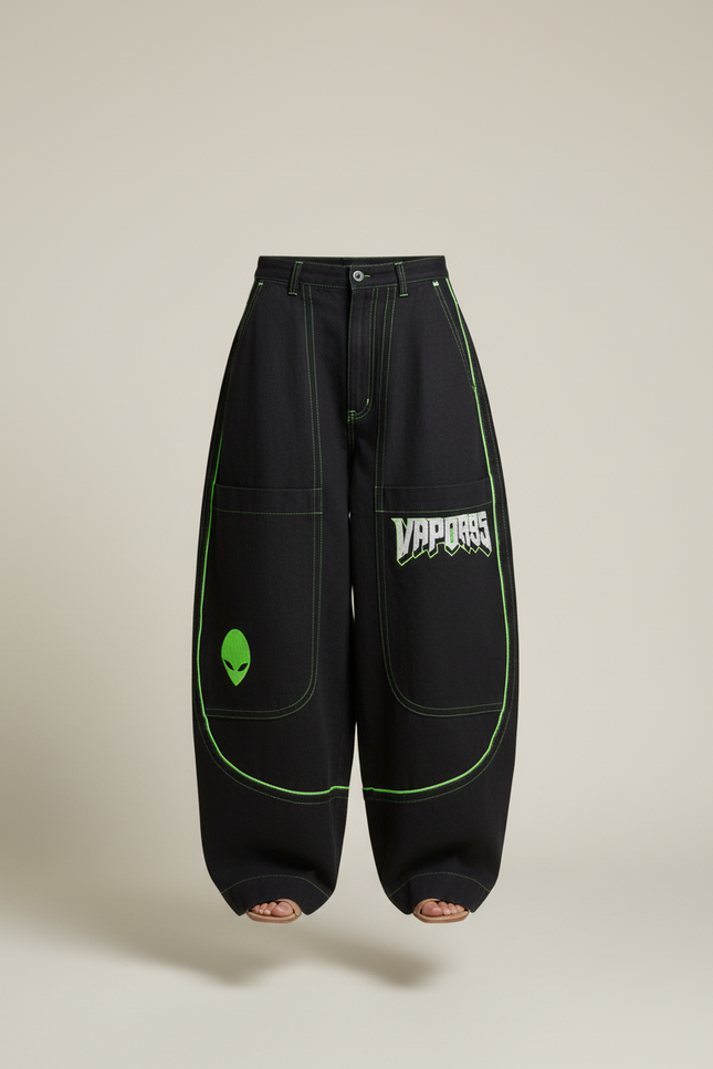 Pantalon Baggy Noir Ample Streetwear Alien Néon - Jean - vue 3