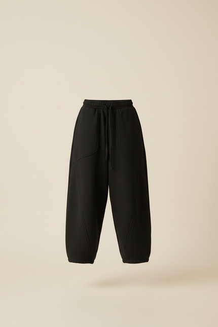 Pantalon Baggy Noir Ample Coton Cordon Décontracté Enfant - Molleton - vue 3