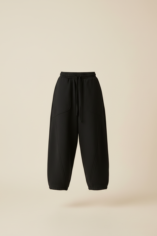 Pantalon Baggy Noir Ample Coton Cordon Décontracté Enfant - Molleton - vue 3