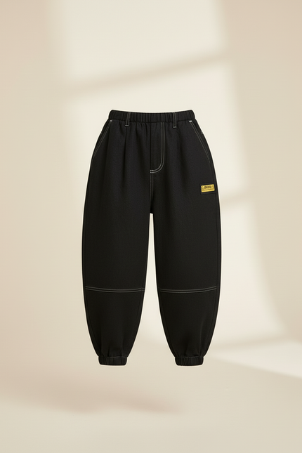 Pantalon Baggy Noir Ample Coutures Blanches Enfant - Jean - vue 3