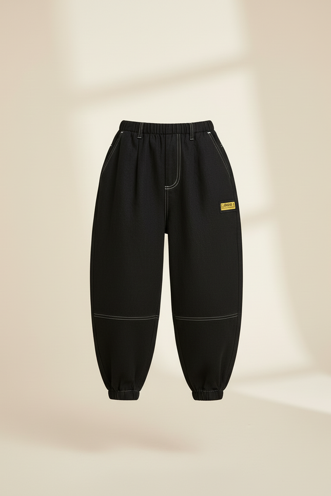 Pantalon Baggy Noir Ample Coutures Blanches Enfant - Jean - vue 3