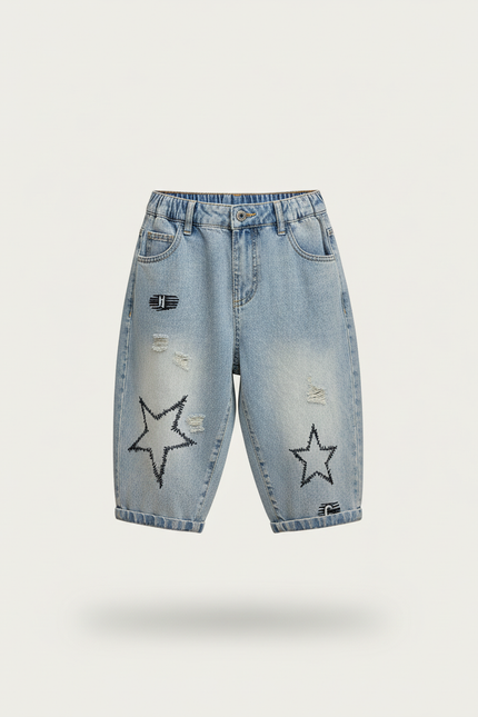 Pantalon Baggy Jean Bleu Étoiles Déchiré Enfant - vue 3