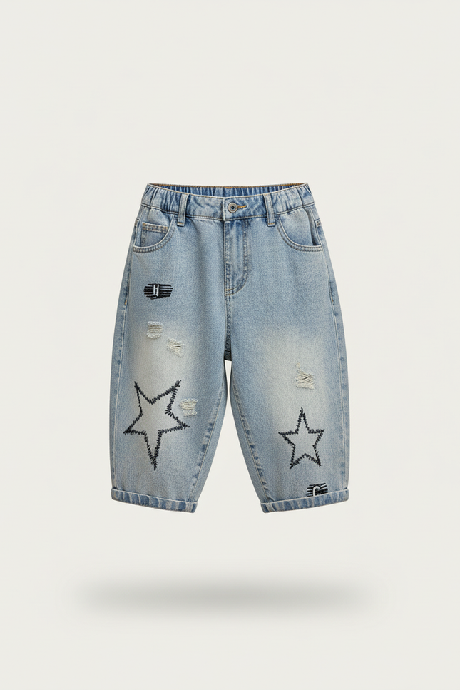 Pantalon Baggy Jean Bleu Étoiles Déchiré Enfant - vue 3
