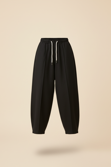 Pantalon Baggy Noir Ample Cordon Décontracté Unisexe - Gabardine - vue 3