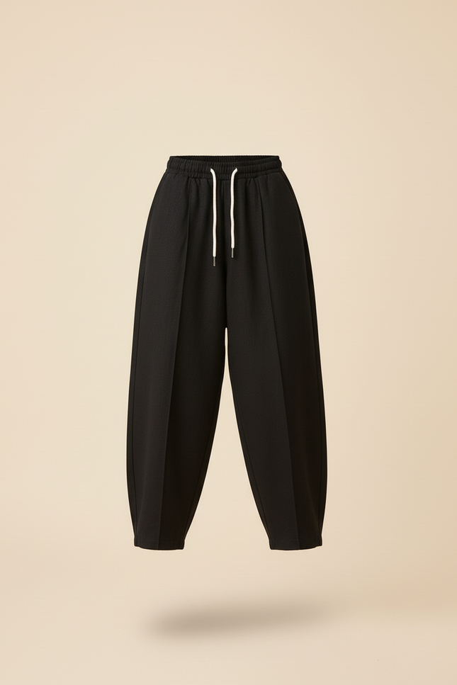 Pantalon Baggy Noir Ample Cordon Décontracté Unisexe - Gabardine - vue 3