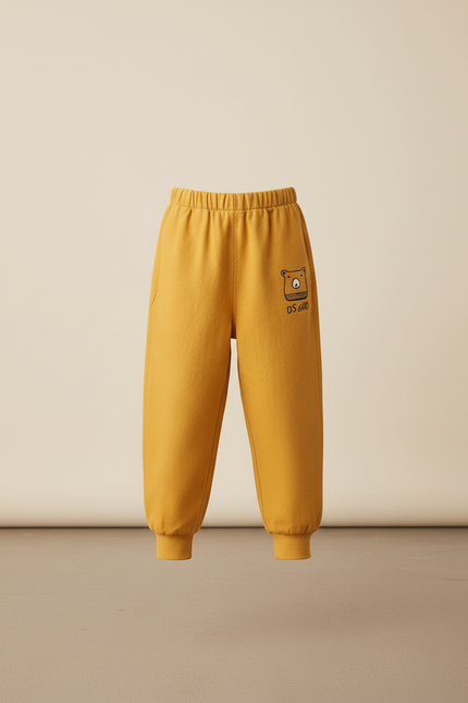Pantalon Baggy Jaune Moutarde Coton Molleton Enfant Décontracté Ourson - vue 3