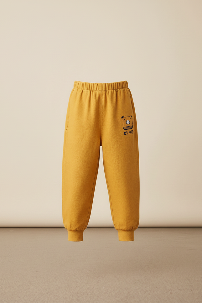 Pantalon Baggy Jaune Moutarde Coton Molleton Enfant Décontracté Ourson - vue 3
