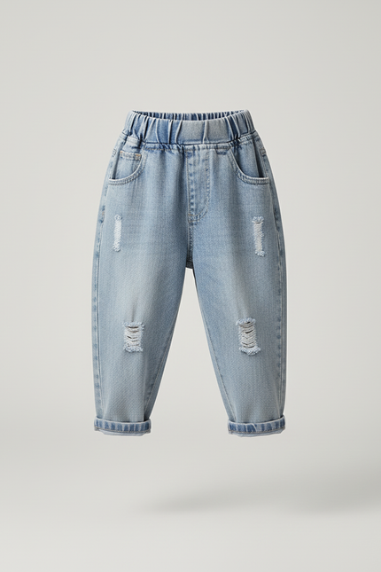 Pantalon Baggy Jean Clair Ample Déchiré Enfant - Bleu - vue 3