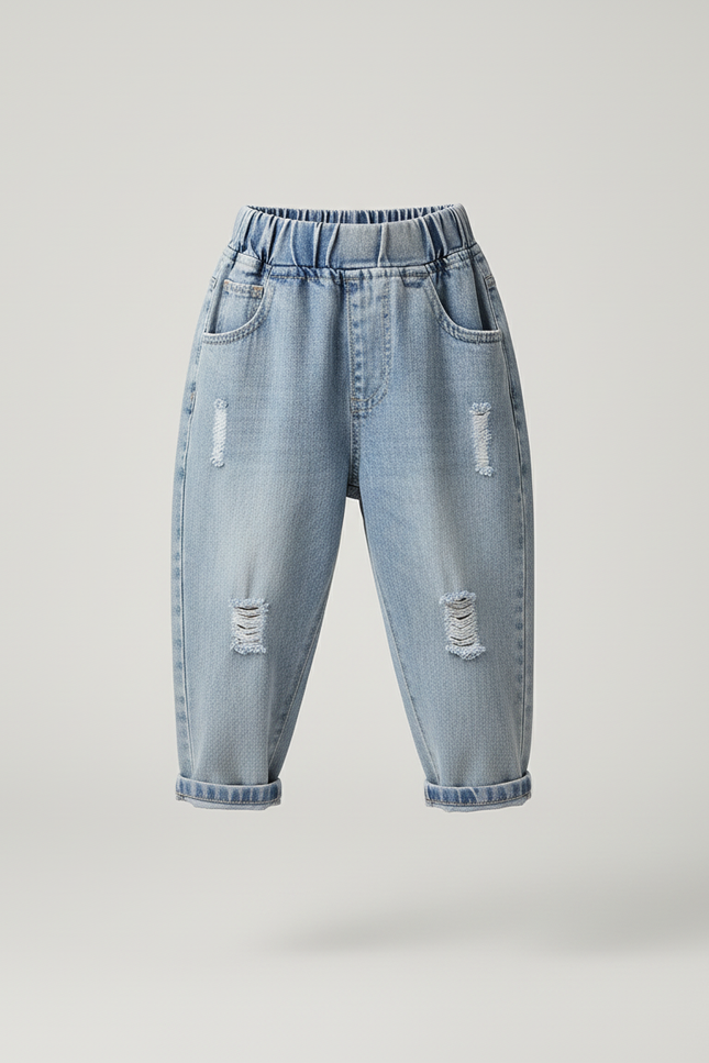 Pantalon Baggy Jean Clair Ample Déchiré Enfant - Bleu - vue 3