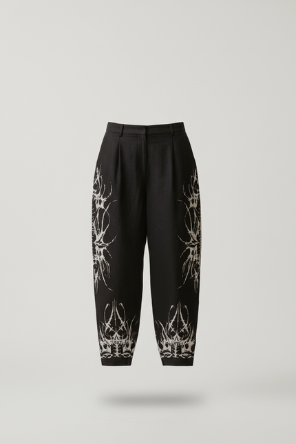 Pantalon Baggy Noir Lin Ample Imprimé Tribal Femme - vue 3