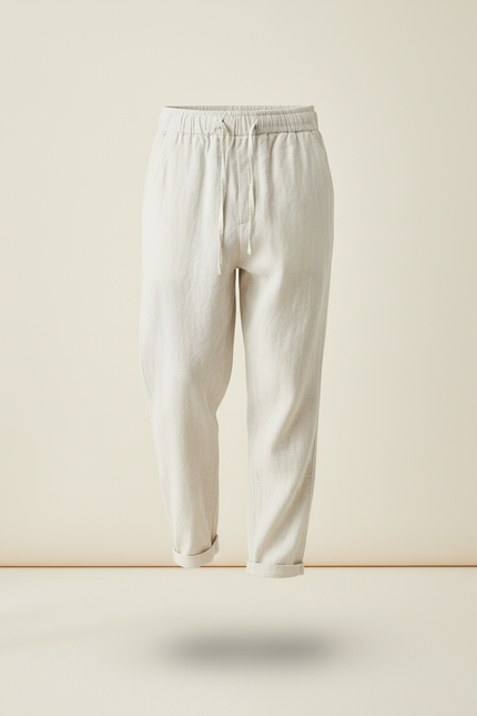 Pantalon Baggy Lin Beige Clair Ample Cordon Décontracté - vue 3