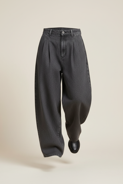 Pantalon Baggy Femme Gris Taille Haute Denim - Jean - vue 3