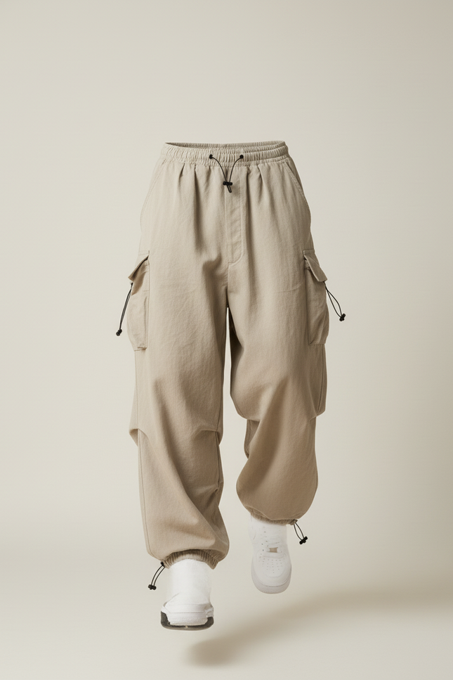 Pantalon Baggy Beige Cargo Ample Streetwear Homme - Toile - vue 3
