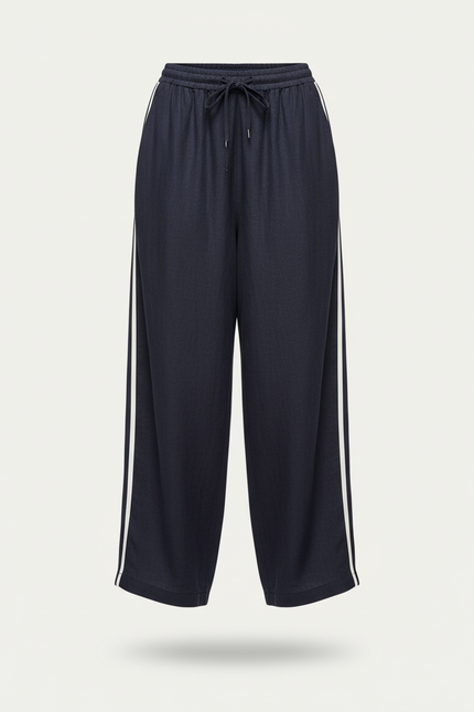 Pantalon Baggy Bleu Marine Rayures Blanches Ample Sportif - Lin - vue 3
