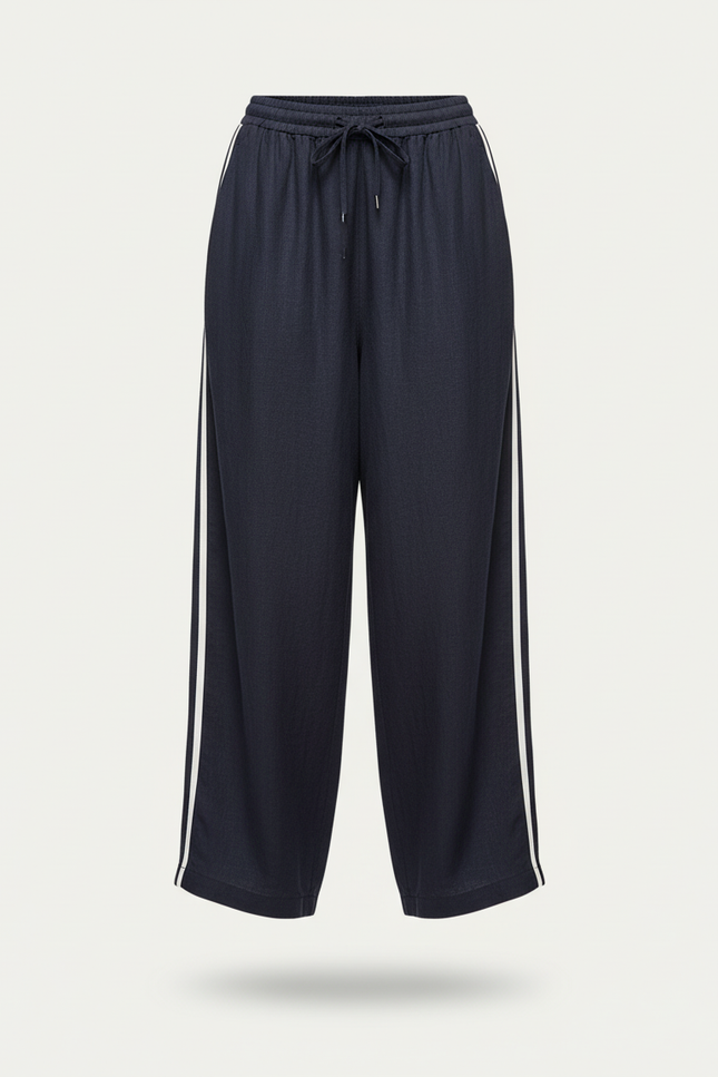 Pantalon Baggy Bleu Marine Rayures Blanches Ample Sportif - Lin - vue 3