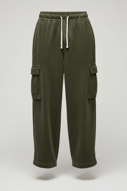 Pantalon Baggy Vert Côtelé Cargo Ample Décontracté - Cordé - vue 3