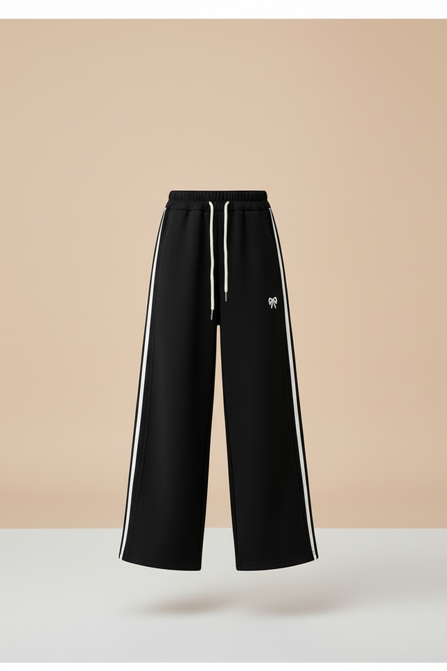 Pantalon Baggy Noir Rayures Blanches Ample Sport Fille - Molleton - vue 3
