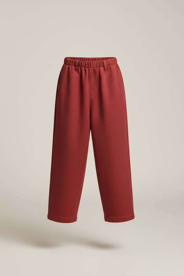 Pantalon Baggy Rouge Brique Ample Molletonné Enfant - Bordeaux - vue 3