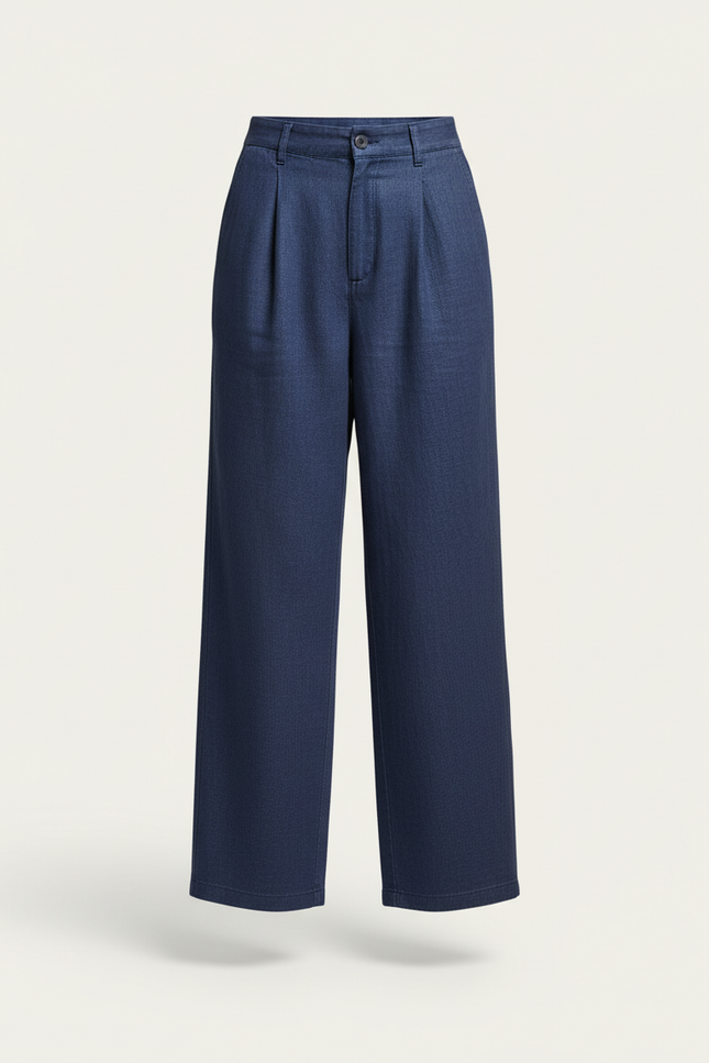 Pantalon Baggy Bleu Marine Ample Plissé Femme Décontracté - Lin - vue 3