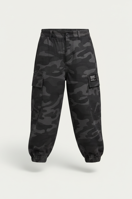 Pantalon Baggy Camouflage Gris Coton Ample Enfant - vue 3
