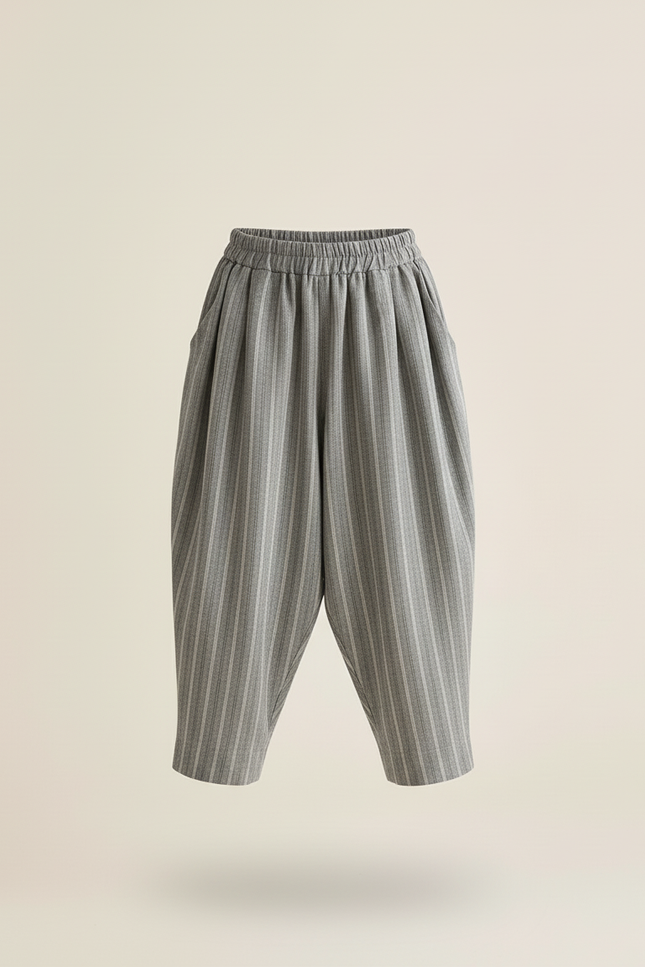 Pantalon Baggy Gris Rayé Lin Coton Ample Enfant - vue 3