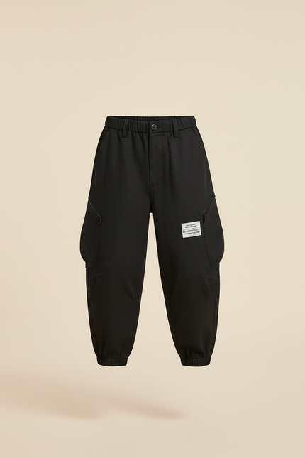 Pantalon Baggy Noir Coton Cargo Ample Garçon - Molleton - vue 3