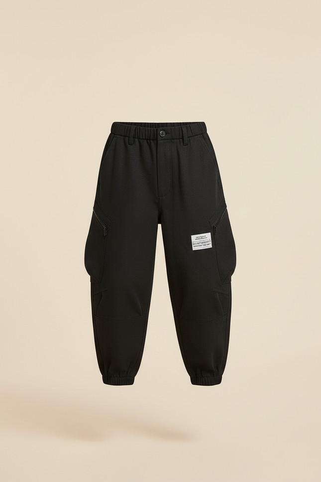 Pantalon Baggy Noir Coton Cargo Ample Garçon - Molleton - vue 3