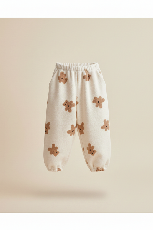 Pantalon Baggy Beige Polaire Ours Mignon Ample - Molleton - vue 3