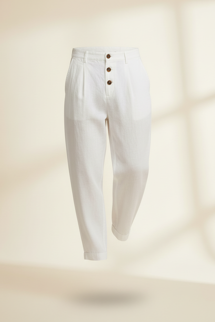 Pantalon Baggy Blanc Lin Ample Boutons Décontracté Homme - vue 3