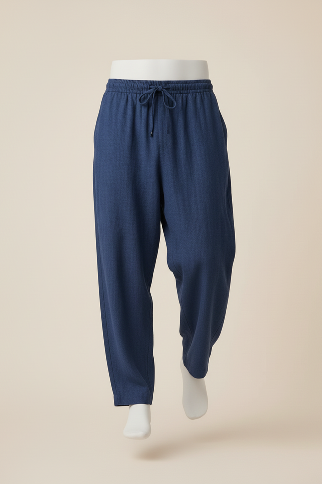 Pantalon Baggy Bleu Marine Lin Ample Décontracté Homme - vue 3