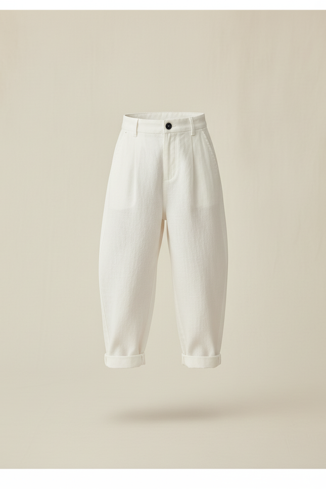 Pantalon Baggy Blanc Casse Ample Coton Enfant - Beige - vue 3