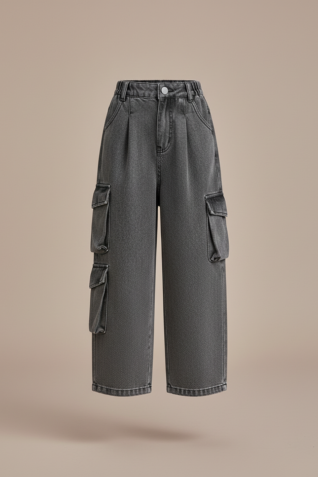 Pantalon Baggy Jean Gris Cargo Ample Enfant - vue 3