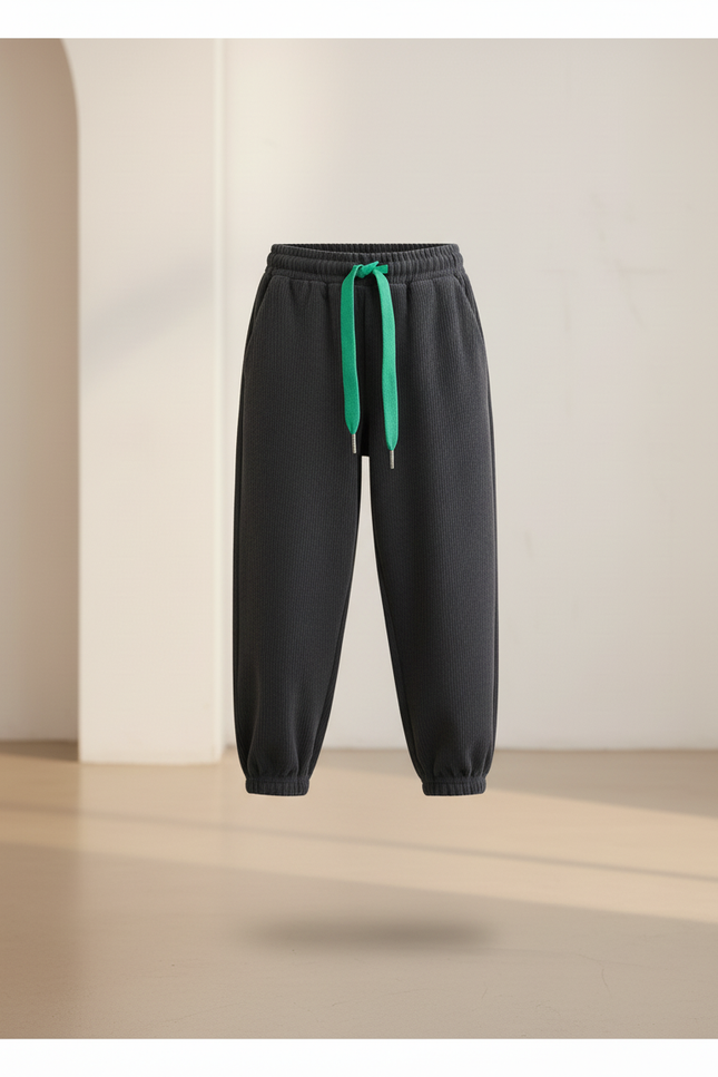 Pantalon Baggy Gris Côtelé Ample Cordon Vert - Cordé - vue 3