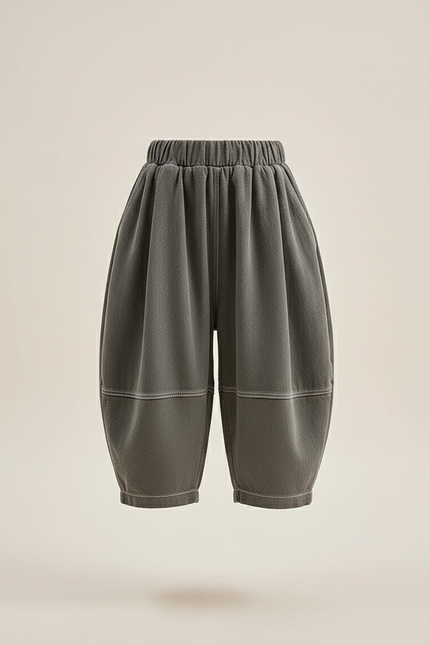 Pantalon Baggy Gris Ample Plissé Décontracté Enfant - Kaki Toile - vue 3