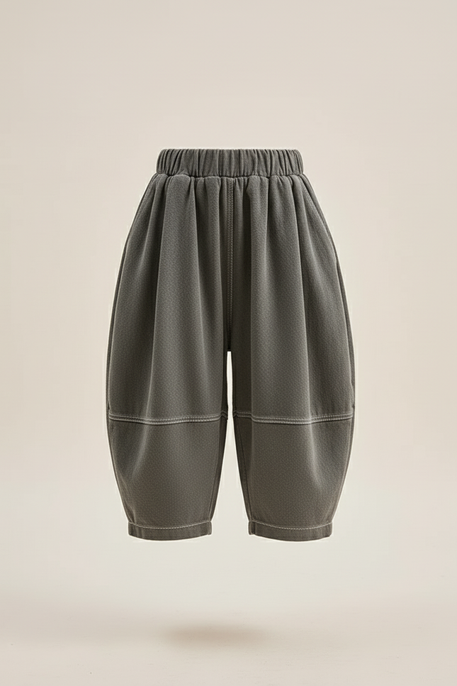Pantalon Baggy Gris Ample Plissé Décontracté Enfant - Kaki Toile - vue 3