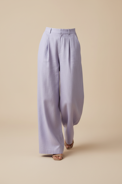 Pantalon Baggy Lilas Lin Ample Plissé Femme - Violet - vue 3