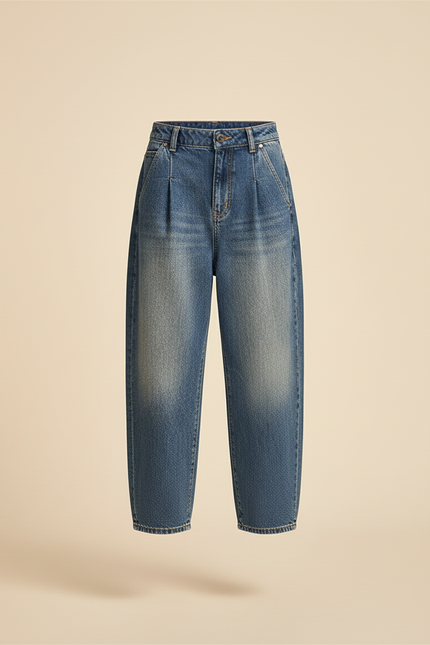Pantalon Baggy Jean Bleu Ample Plissé Décontracté Fille - vue 3