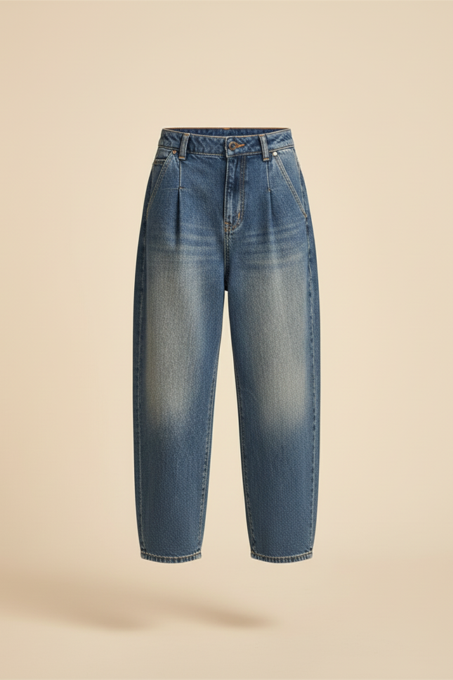 Pantalon Baggy Jean Bleu Ample Plissé Décontracté Fille - vue 3